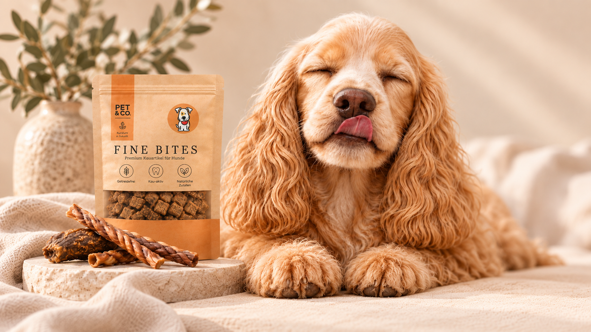 Cocker spaniel avec des friandises pour chien Fine Bites